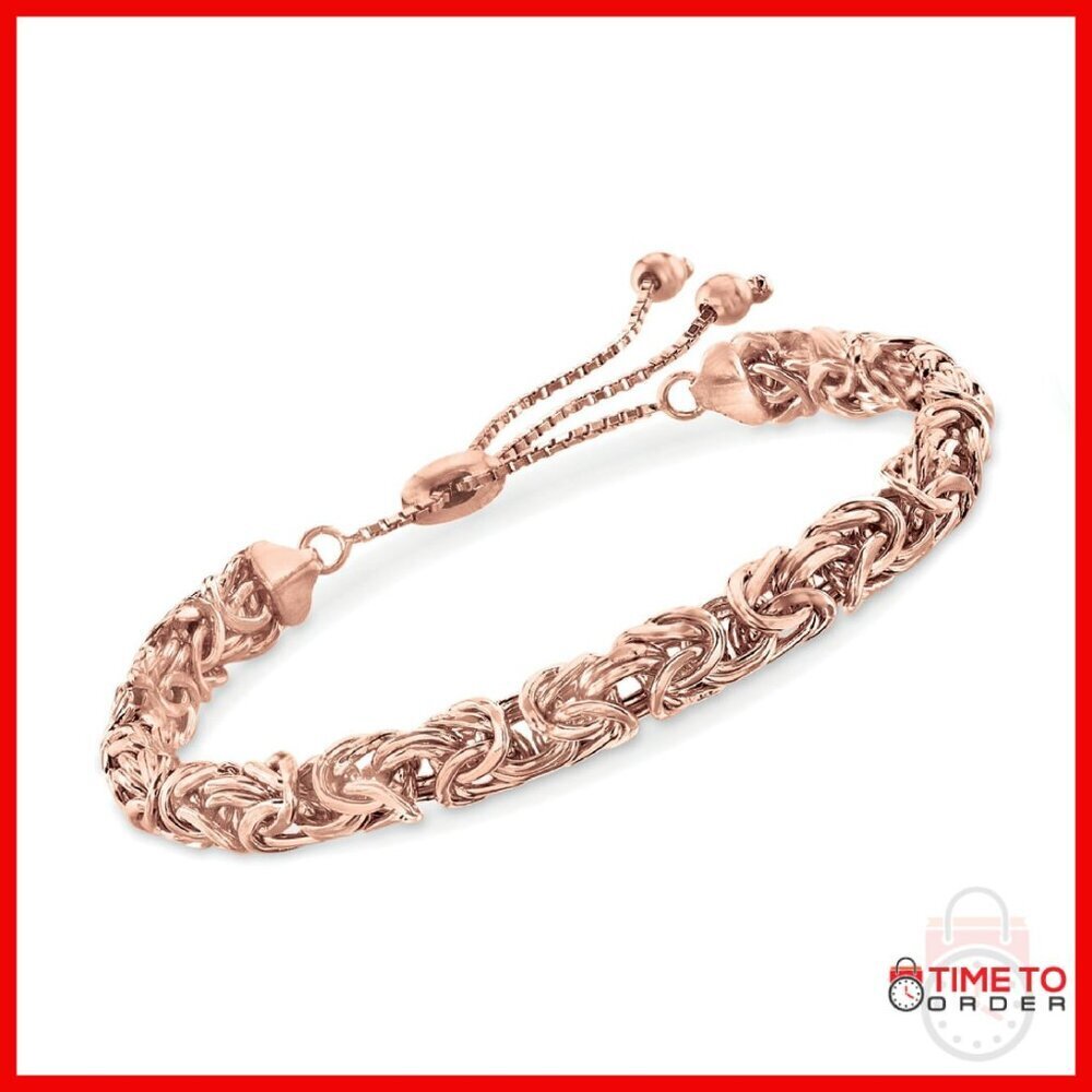 Adjustable Rose Gold Byzantine Bolo Bracelet 9" Box Chain